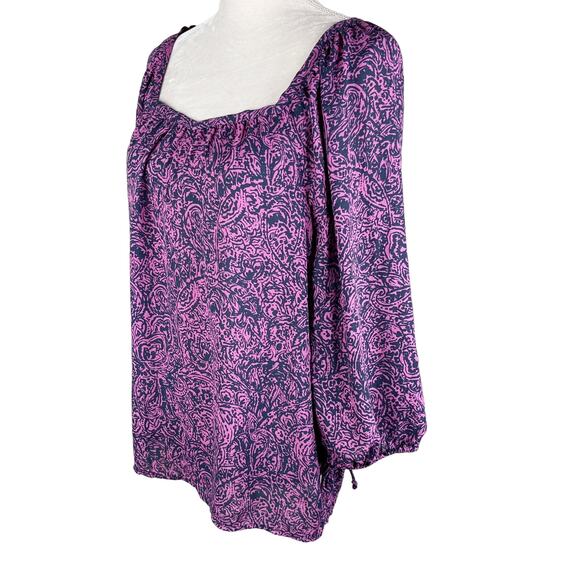 Banana Republic Top Blouse Small Purple Blue Print Semi Sheer New - Picture 4 of 10